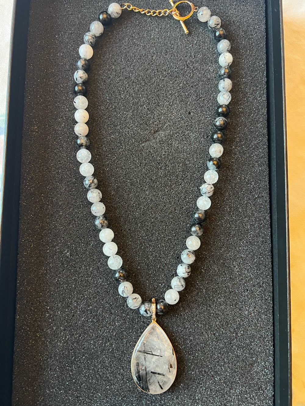 Rutilated Quartz Necklace 22" Ombré Gemstone Round Beads